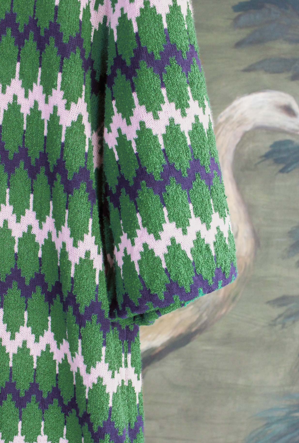 Cardigan Bowling Kareem di Gallia realizzato in pregiata spugna di cotone motivo Optical nei vivaci toni del Green-Pink da Uomo