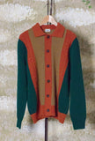 Polo Cardigan di Gallia realizzata in morbida lana merino design Color Block nei toni Ermerald-biscuit-burnt da Uomo