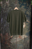 maglia girocollo in cotone lino con ricamo pecorella color green di gallia knitwear
