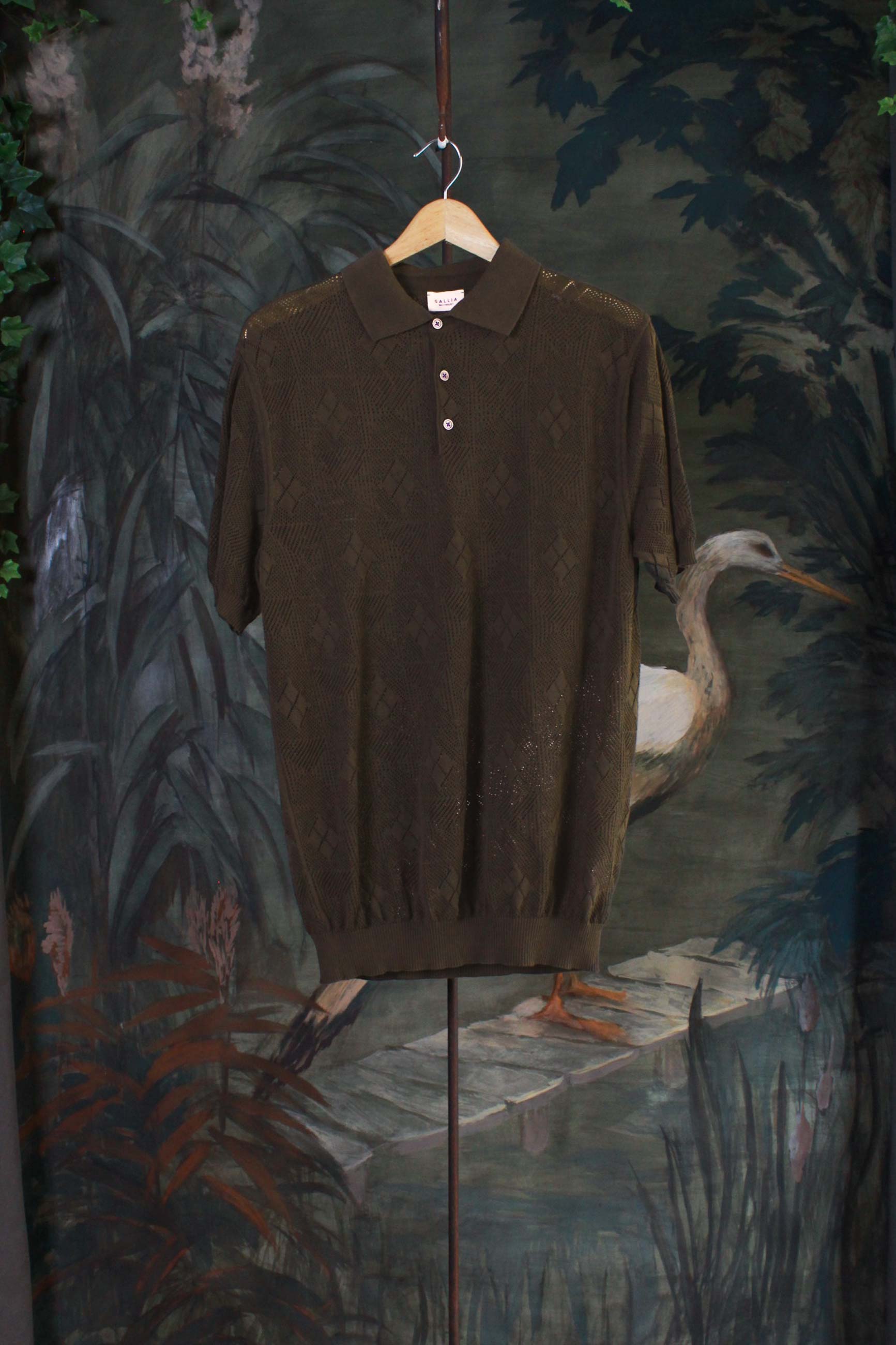 polo in maglia jacquard di gallia knitwear da uomo color green military