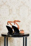 sandalo open toe con tacco clessidra scultura in suede color tangerine by gianpaolo viozzi
