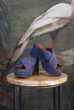 Sandali zeppa in rafia jaquard nuance Azur di Gipsy Rose da Donna