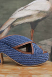 Sandali zeppa in rafia jaquard nuance Azur di Gipsy Rose da Donna