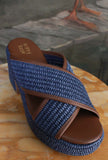 Sandali zeppa in rafia jaquard nuance Azur di Gipsy Rose da Donna