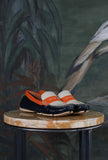 mocassino driver di greige in pelle verniciata shiny color blue avorio e orange da donna 