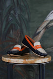 mocassino driver di greige in pelle verniciata shiny color blue avorio e orange da donna 