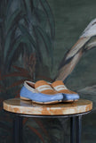Mocassino driver di greige in pelle shiny color azzurro beige e moka da donna