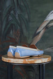 Mocassino driver di greige in pelle shiny color azzurro beige e moka da donna