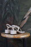 Sandalo infradito liz con tacchetto 3,5 cm in pelle effetto cocco color avorio di greige