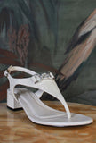 Sandalo infradito liz con tacchetto 3,5 cm in pelle effetto cocco color avorio di greige