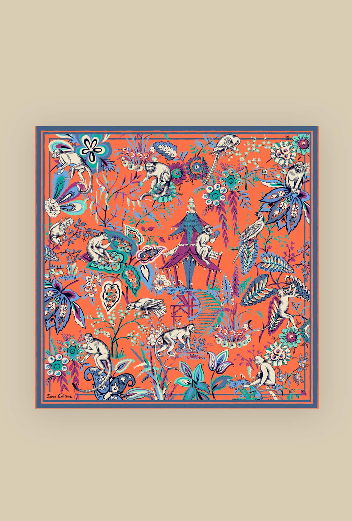 Foulard Carrè Pagode di Inoui Editions nell’eccentrica nuance Coral