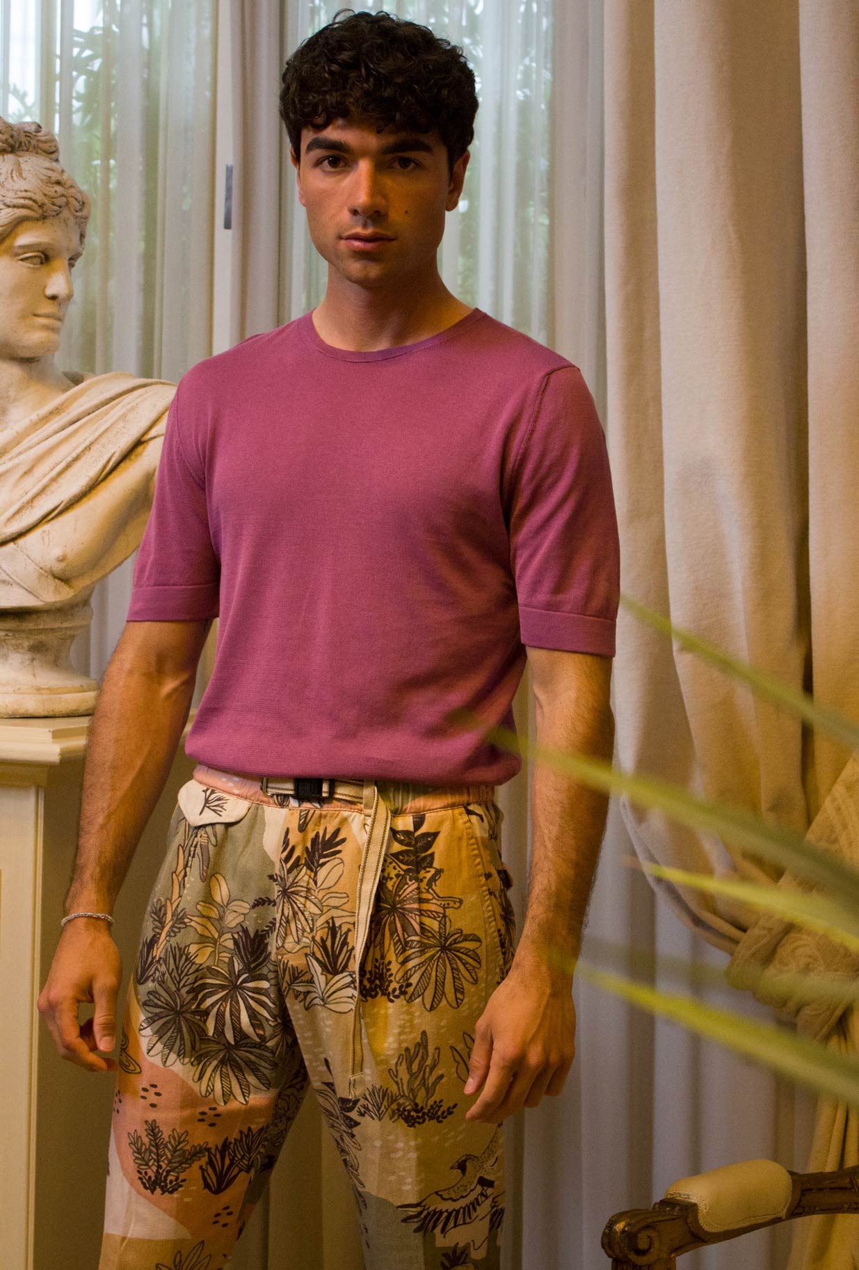 Irish Crone Knitwear Uomo Maglia girocollo Manica Corta Violet
