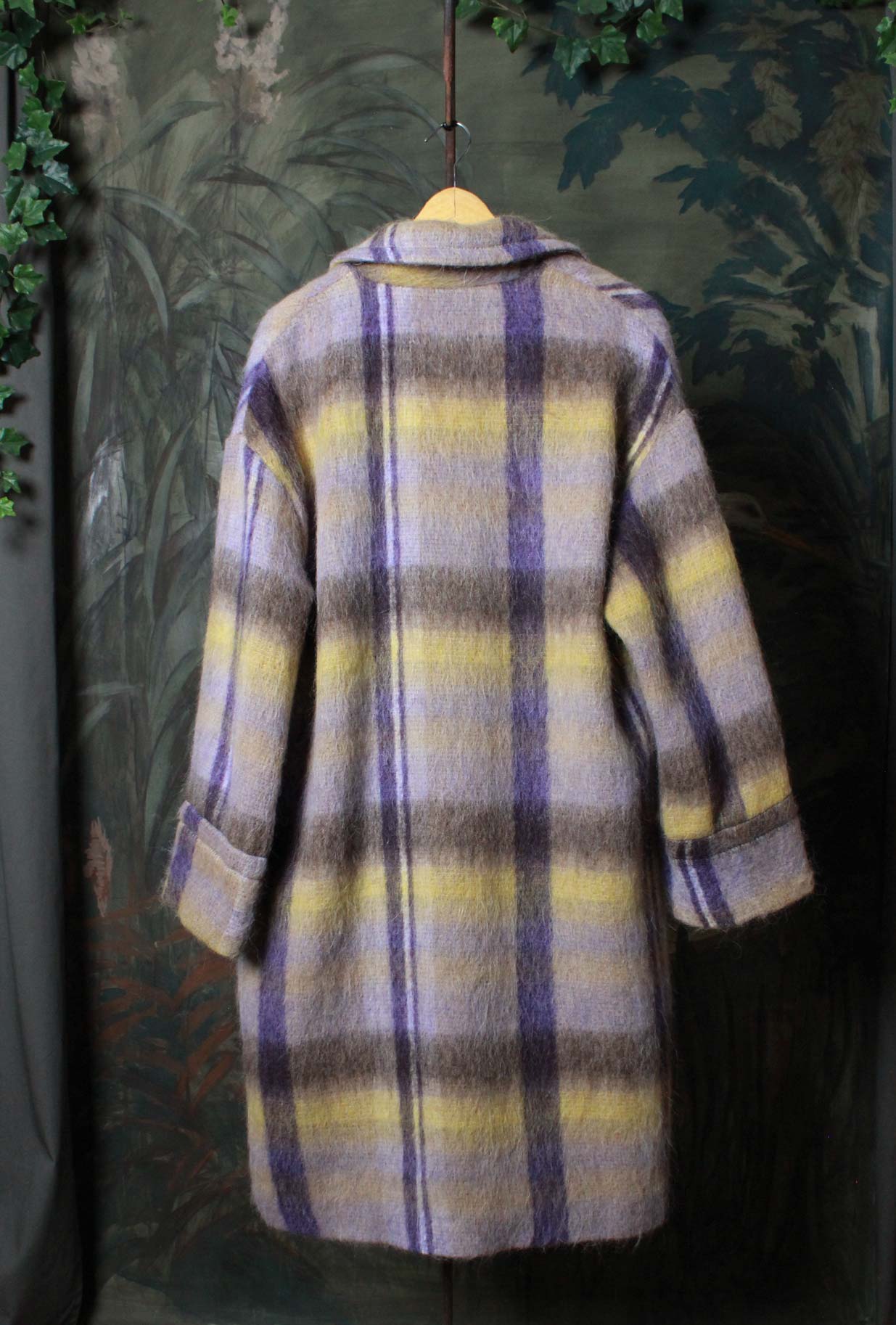Over Coat in Tartan Purple-Yellow di Justmine in lana da Donna