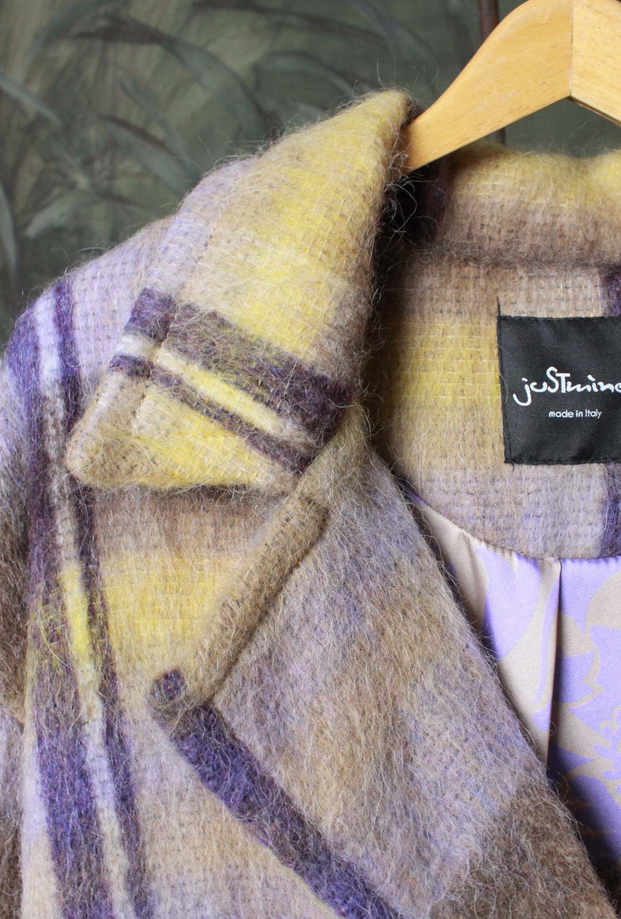 Over Coat in Tartan Purple-Yellow di Justmine in lana da Donna