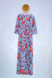 Justmine abito donna PE23 abito kaftano lungo jersey con stampa tropical turquoise