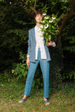 Justmine giacca da donna PE23 con rever a lancia fantasia bubble emerald