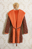 Kimono reversibile in jacquard ed eco pelliccia color orange cognac della maison justmine