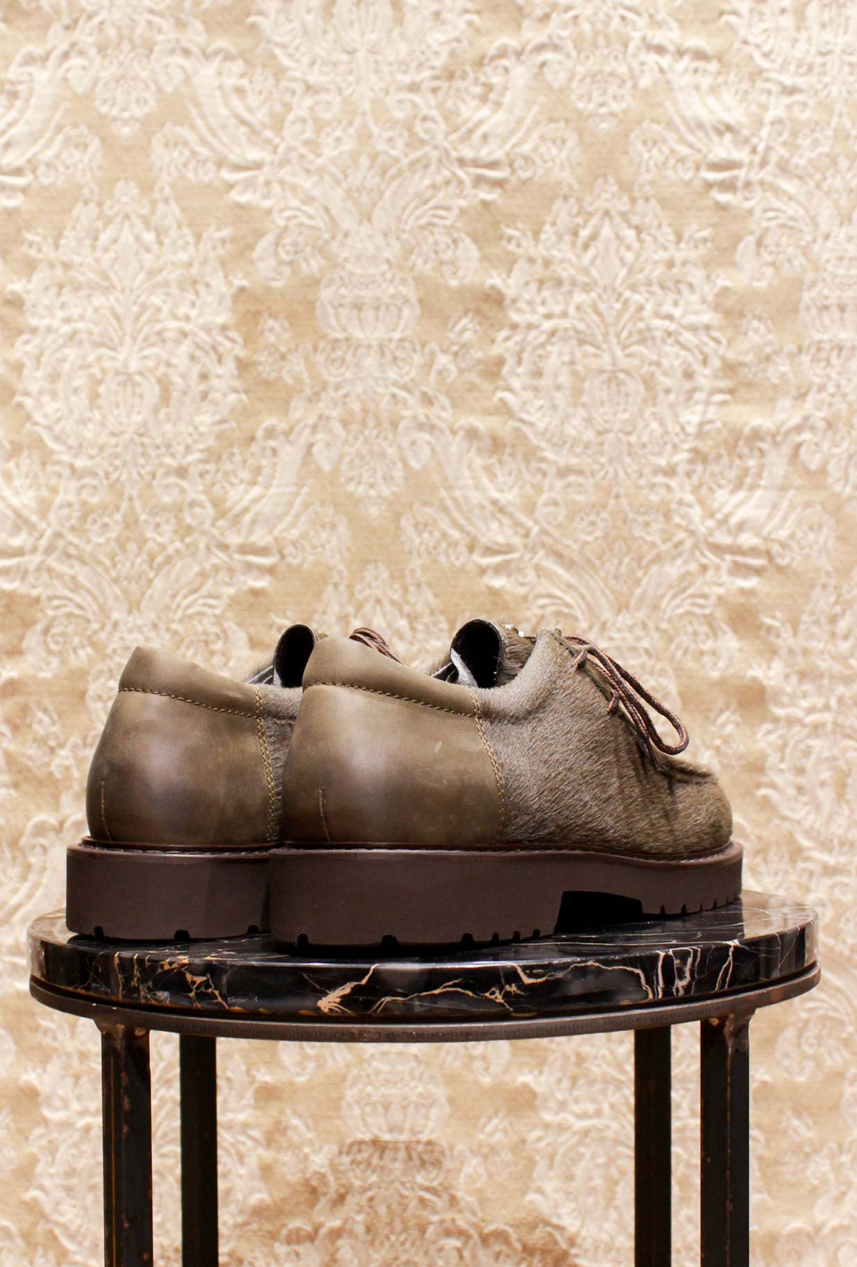 Scarpa lace up usa low di kjore project da uomo in pelle di bufalo brown-black