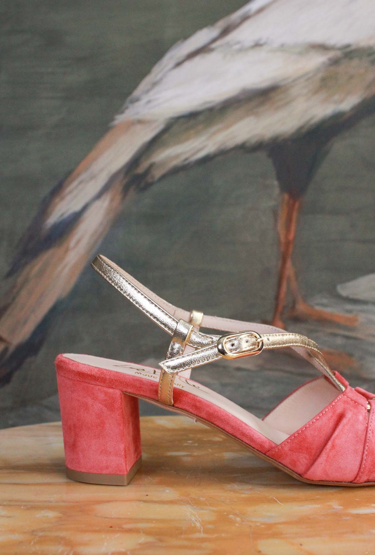 Slingback Fold della Maison La Belle suede color Coral da Donna