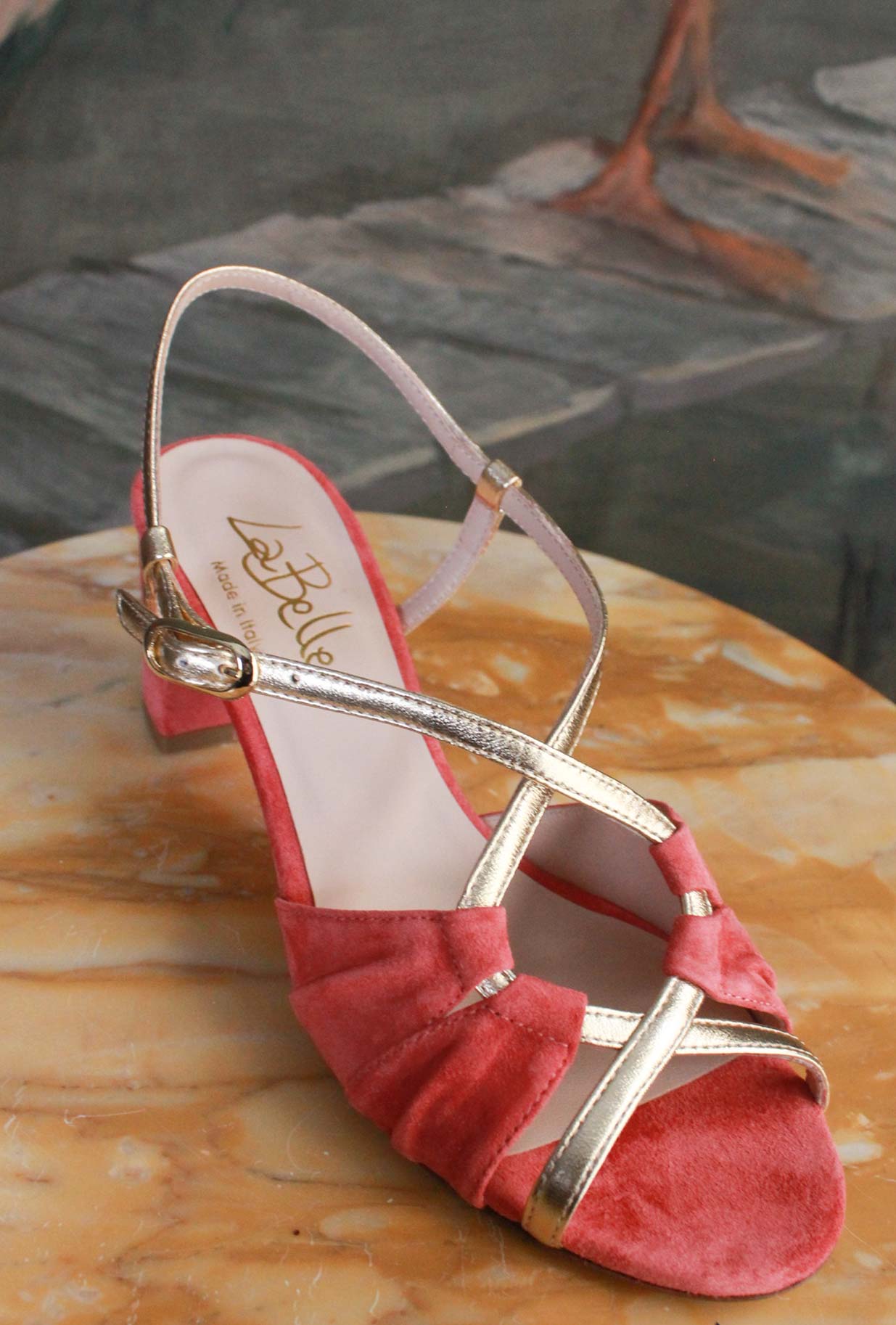 Slingback Fold della Maison La Belle suede color Coral da Donna