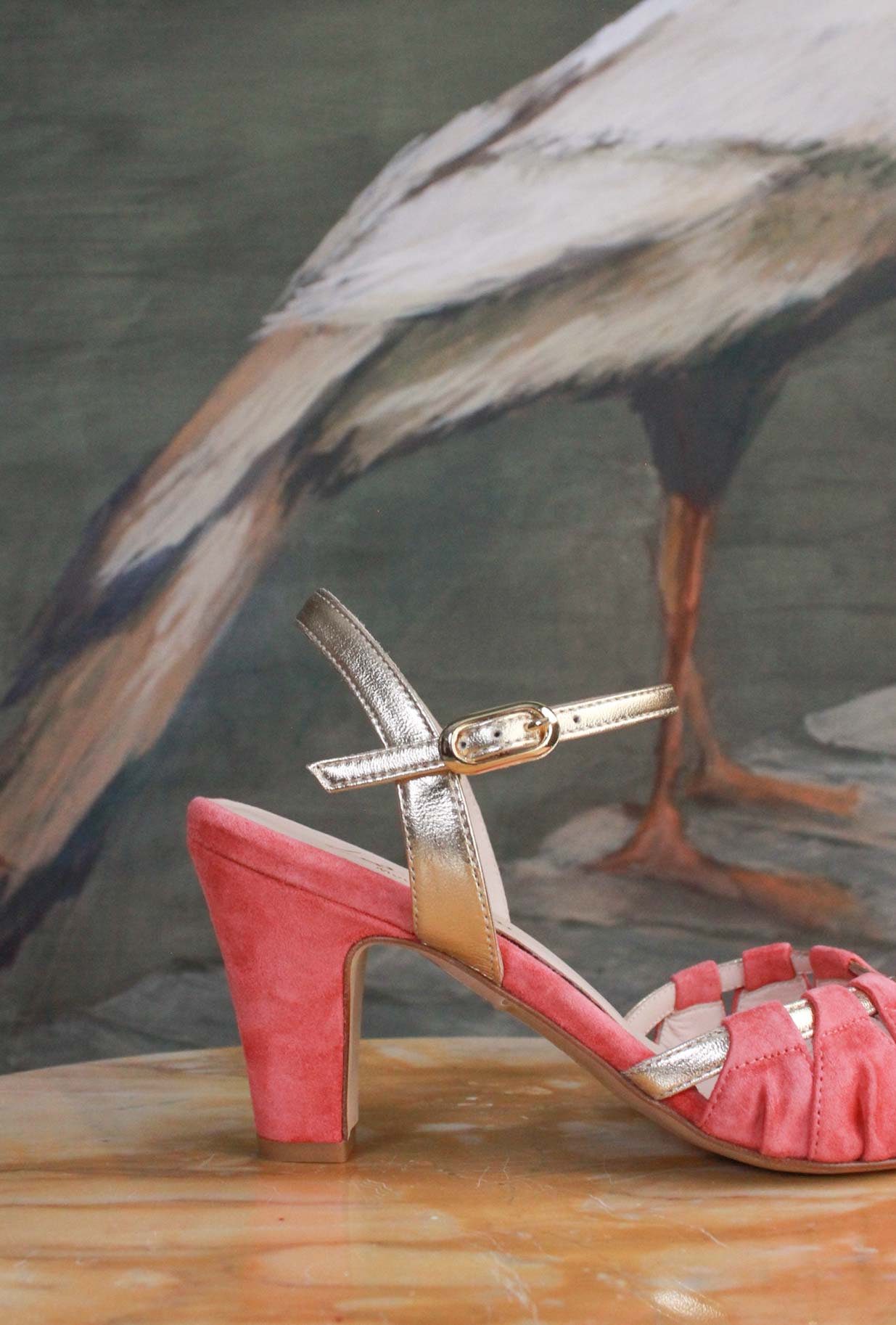 Slingback Plissé della Maison La Belle suede color Coral da Donna