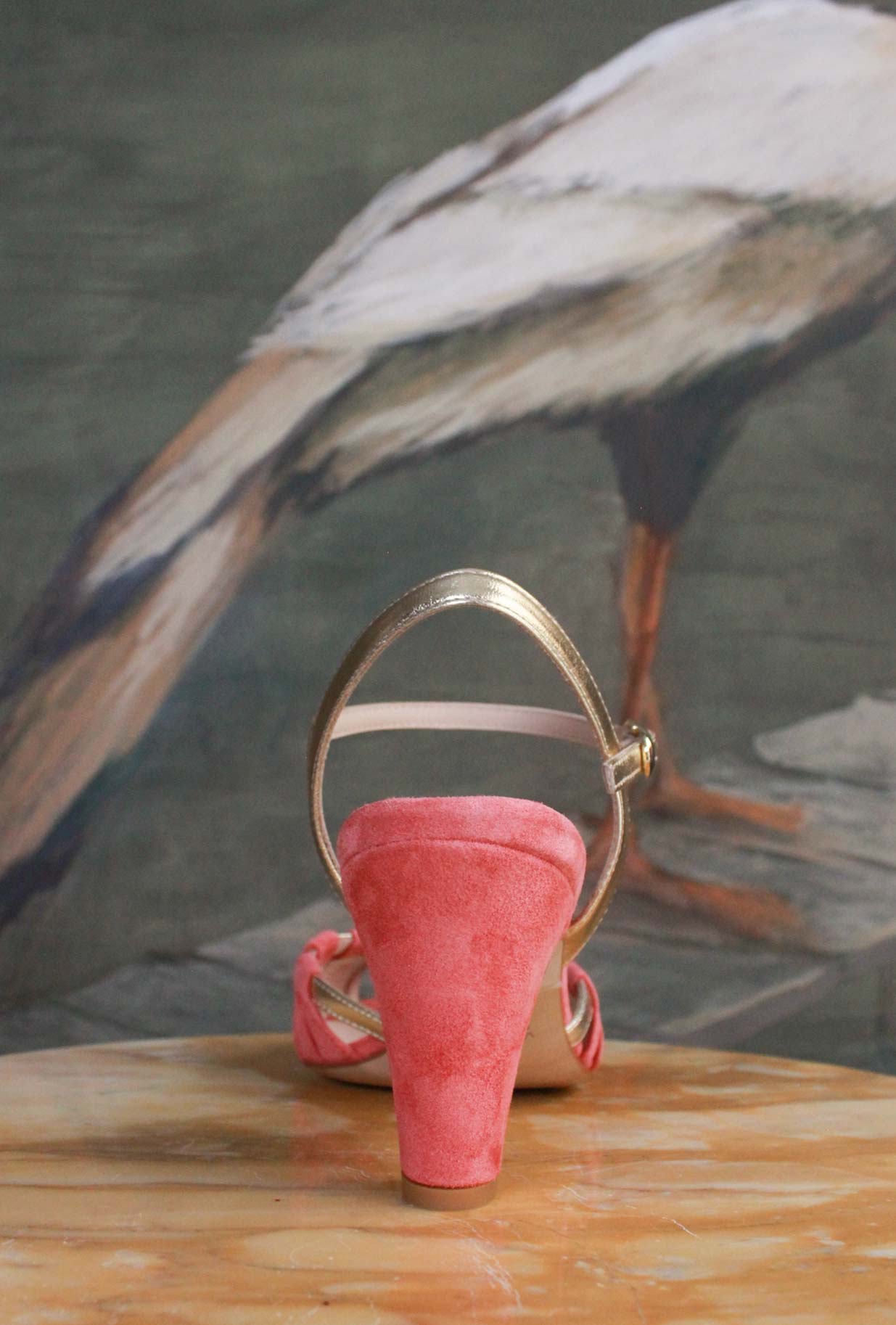 Slingback Plissé della Maison La Belle suede color Coral da Donna