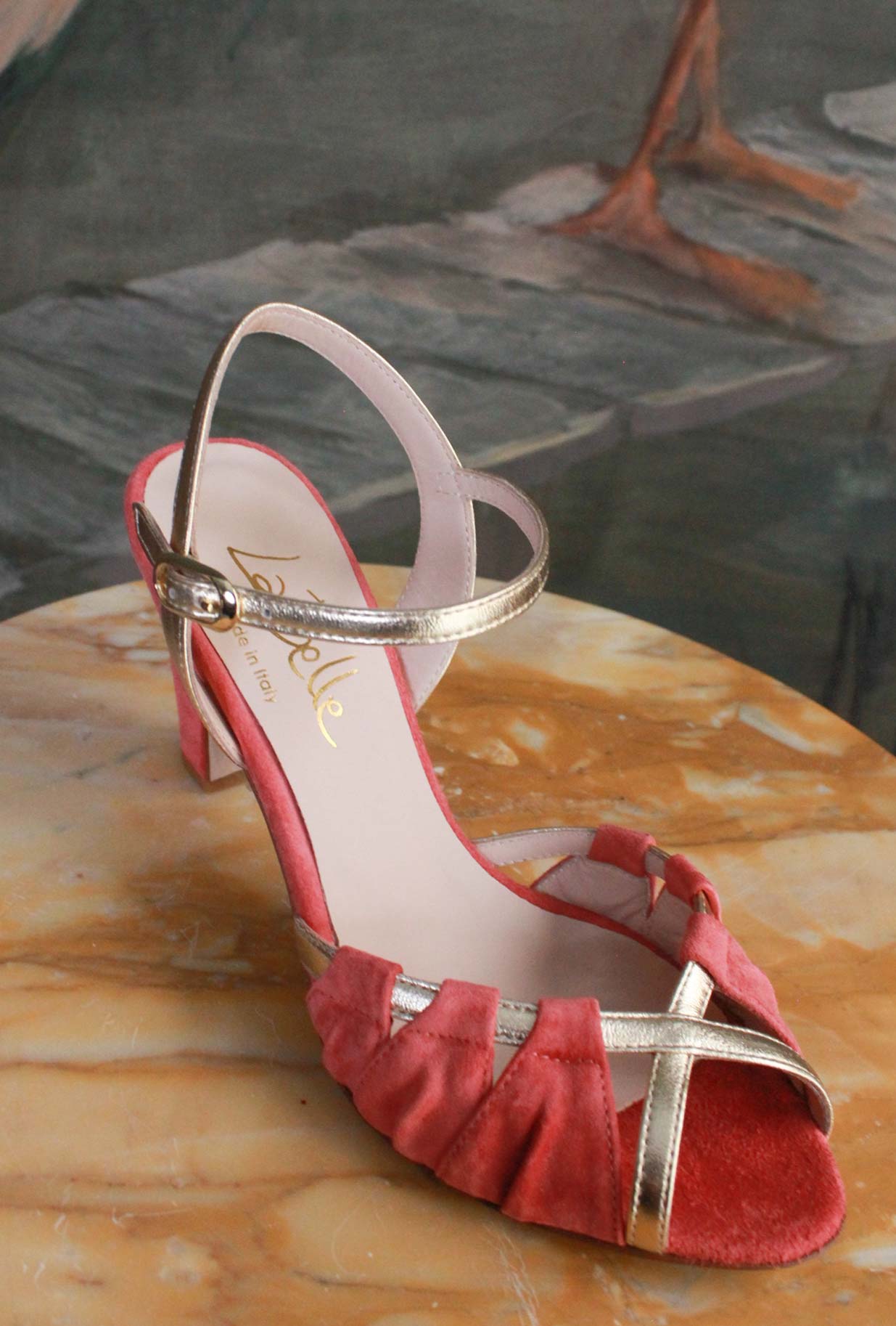 Slingback Plissé della Maison La Belle suede color Coral da Donna