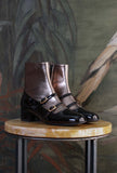 La Belle Stivaletto New-Bebe’ retrò pelle verniciata Black ghetta metallic Gun-Smoke super-femminile 