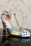 Décolleté Jayne tacco 085 pois black and white laminated aqua gold ss24