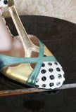 Décolleté Jayne tacco 085 pois black and white laminated aqua gold ss24