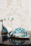 Sandalo tacco 055 di La Belle color shiny aqua metallizzato ss24 donna