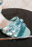Sandalo tacco 055 di La Belle color shiny aqua metallizzato ss24 donna