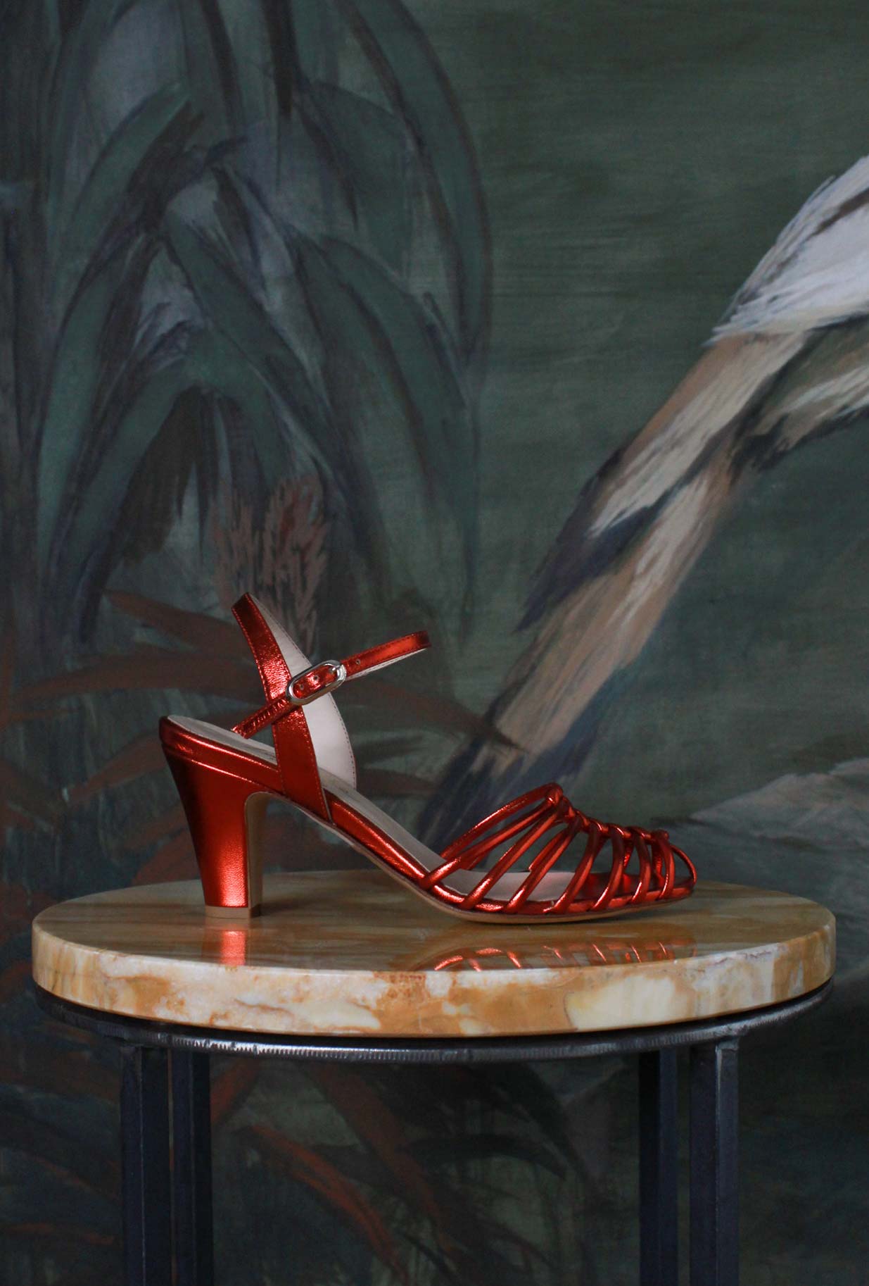 Sandalo tango di la belle tacco 065 con gabbietta a granchio color corallo metallizzato