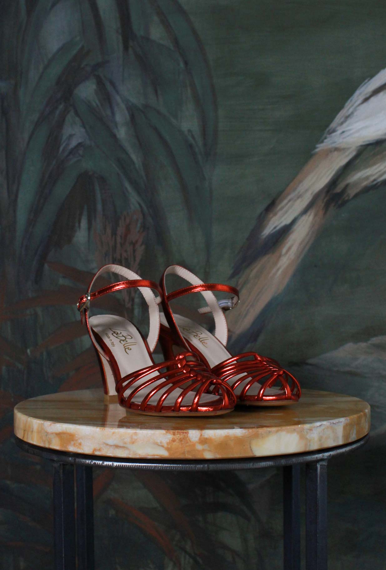 Sandalo tango di la belle tacco 065 con gabbietta a granchio color corallo metallizzato