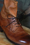 Polacchino Stringato Ranch di Le Margo di color cognac in pelle da donna