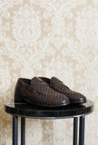 mocassino penny da uomo in pelle intrecciata della maison lemargo color ebano fatto a mano