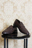 mocassino penny da uomo in pelle intrecciata della maison lemargo color ebano fatto a mano