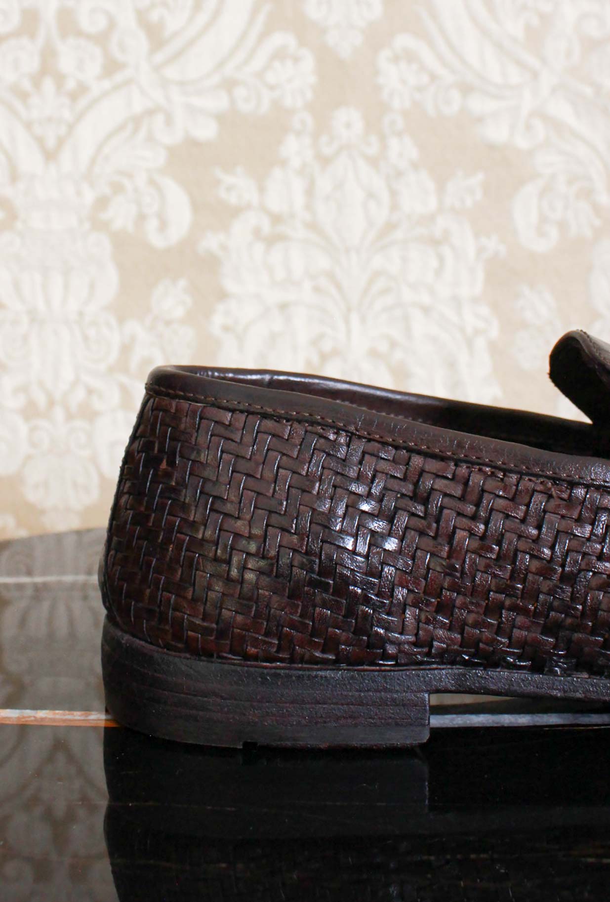 mocassino penny da uomo in pelle intrecciata della maison lemargo color ebano fatto a mano
