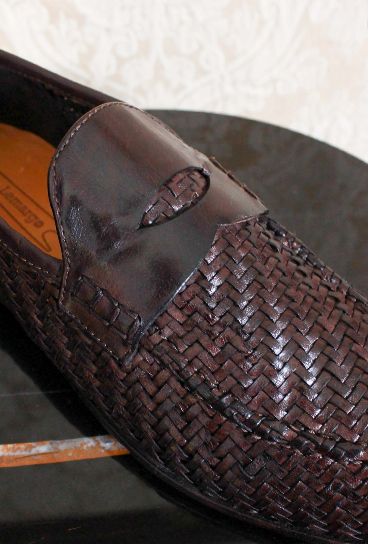 mocassino penny da uomo in pelle intrecciata della maison lemargo color ebano fatto a mano