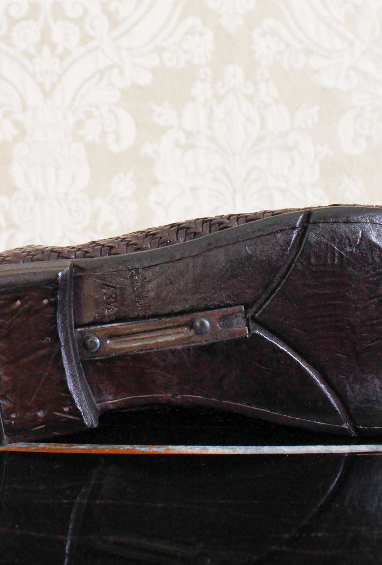 mocassino penny da uomo in pelle intrecciata della maison lemargo color ebano fatto a mano
