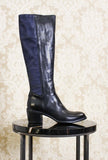 Stivale alto con tacco 055 in pelle anticata della maison Lemargo color night blue