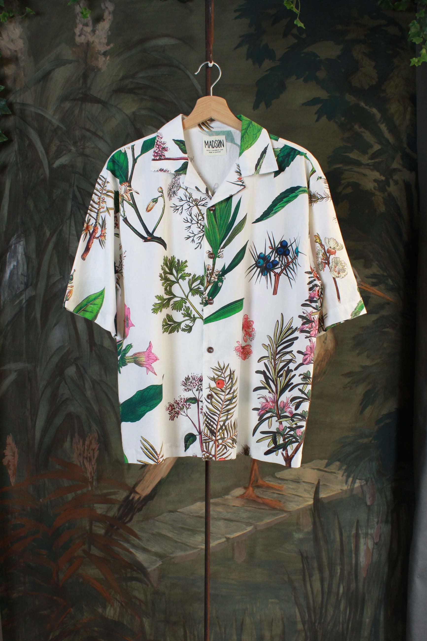camicia bowling in cotone di madson km0 floral brocare white multicolor