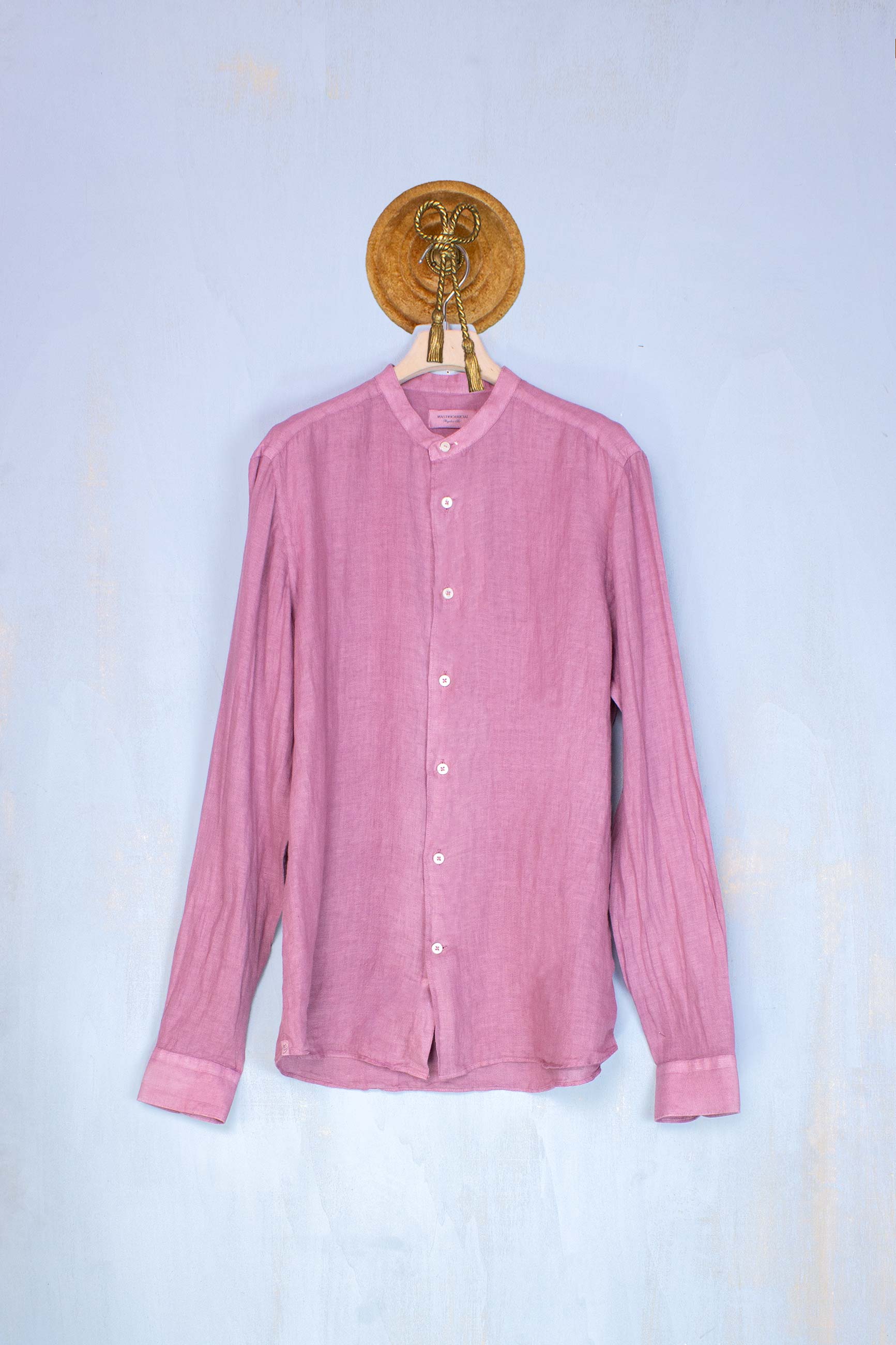 Mastri camiciai Camicia coreana uomo in lino color rosa antico
