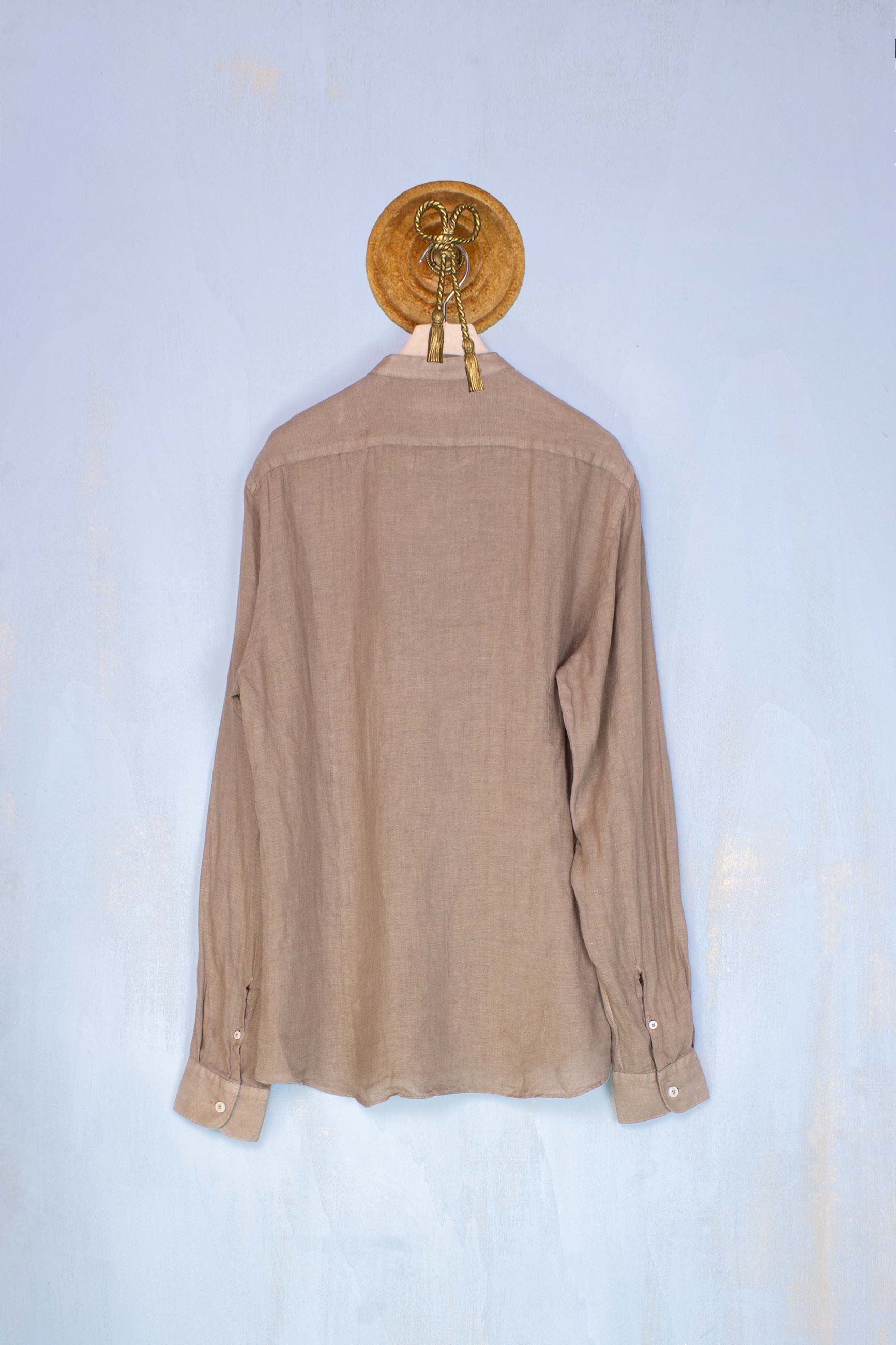 Mastri camiciai Camicia coreana uomo in lino color terra