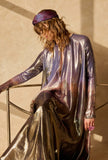 Abito Diamo di Mes Demoiselles Paris realizzato in pregiata seta lurex nell’inedita stampa Dance In The Moonlight Violet da Donna