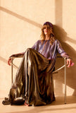 Abito Diamo di Mes Demoiselles Paris realizzato in pregiata seta lurex nell’inedita stampa Dance In The Moonlight Violet da Donna
