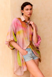 Over-Shirt Reini firmata Mes Demoiselles Paris realizzata in pregiata seta habotai esaltata dalla delicata stampa Rainbow da Donna