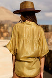 Over-Shirt Shiny firmata Mes Demoiselles Paris realizzata in viscosa leggera nella luminosa tonalità Gold Khaki da Donna