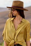 Over-Shirt Shiny firmata Mes Demoiselles Paris realizzata in viscosa leggera nella luminosa tonalità Gold Khaki da Donna