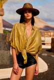 Over-Shirt Shiny firmata Mes Demoiselles Paris realizzata in viscosa leggera nella luminosa tonalità Gold Khaki da Donna